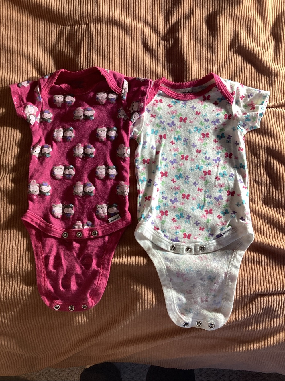 Baby Girl Onesies qty 2 3-6 Month Dark Pink and White Cotton with Butterflies